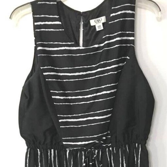 CATO BLACK WHITE STRIPED SLEEVELESS CINCHED WAIST DRESS 14/16W-EUC - Picture 2 of 9